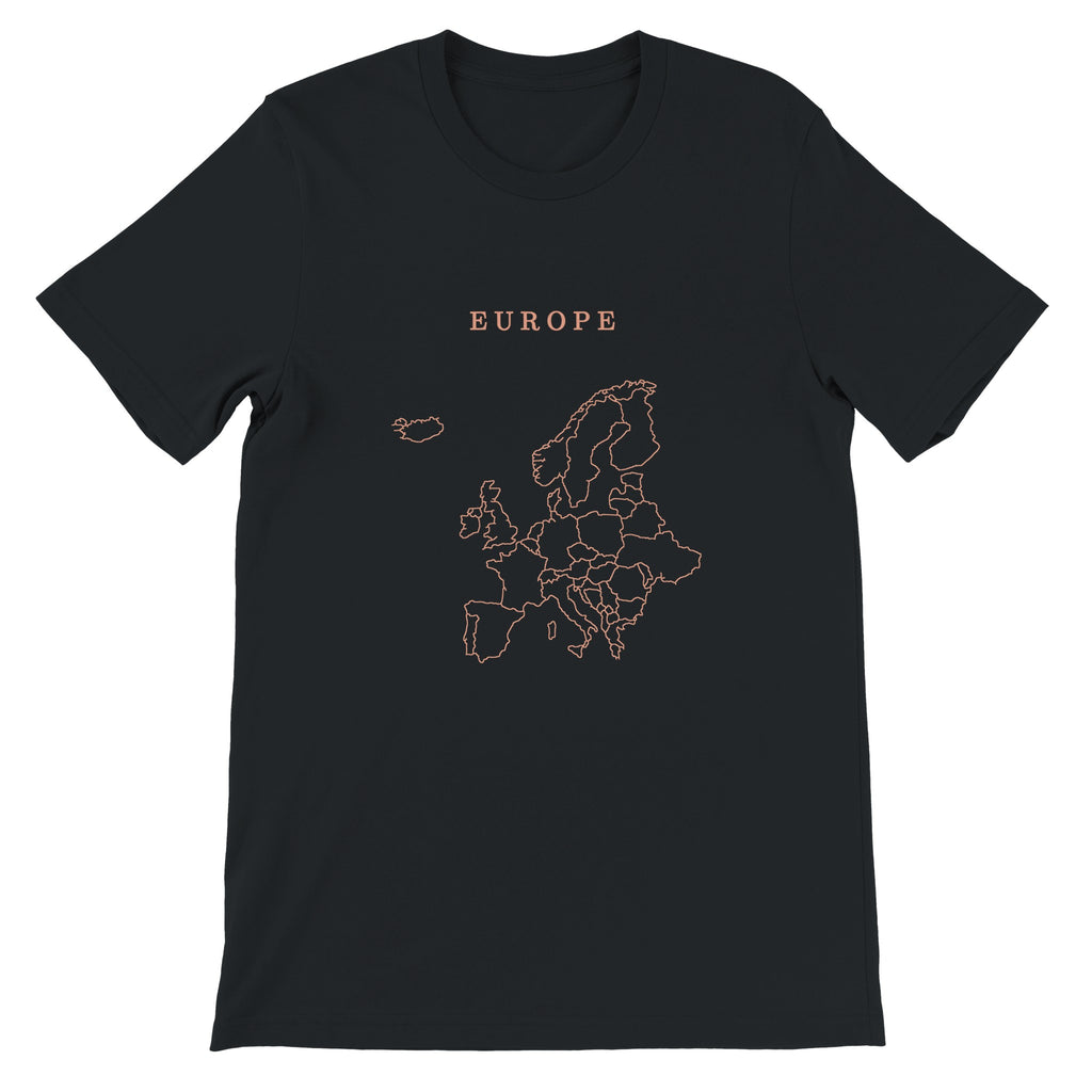 Europe map drawn by 4096 rotating circles, salmon line art on a black t-shirt (2)
