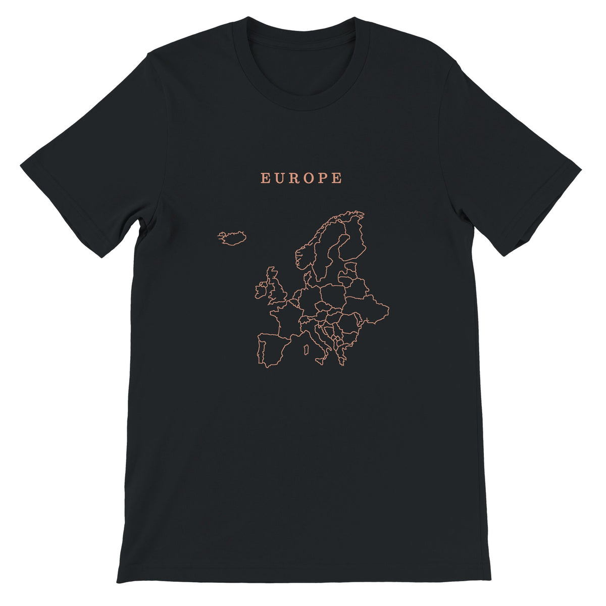 Europe map drawn by 4096 rotating circles, salmon line art on a black t-shirt (2)