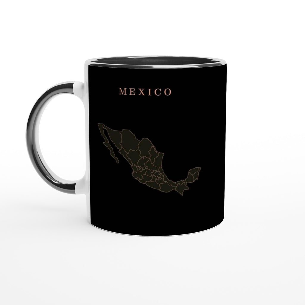 Mexico map drawn by 4096 rotating circles, salmon line art on a black mug (2)