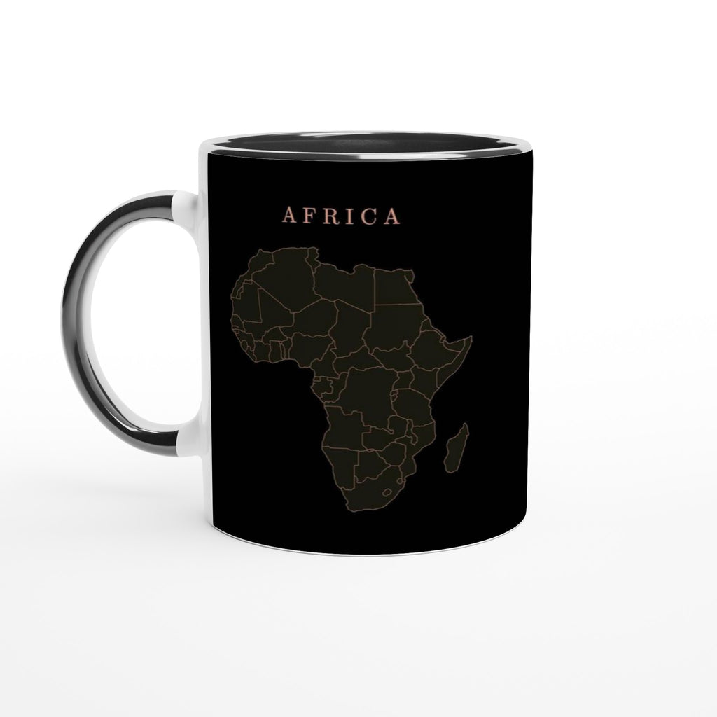 Africa map drawn by 4096 rotating circles, salmon line art on a black mug (2)