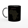 Africa map drawn by 4096 rotating circles, salmon line art on a black mug (2)