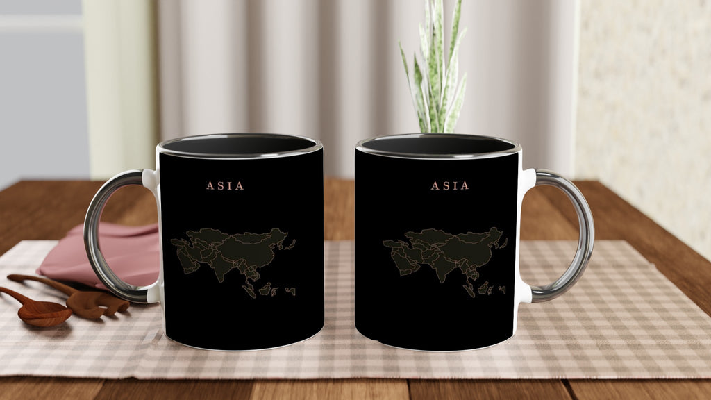 Asia map drawn by 4096 rotating circles, salmon line art on a black mug (4)