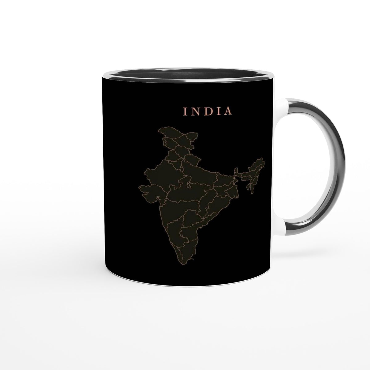 India map drawn by 4096 rotating circles, salmon line art on a black mug (3)
