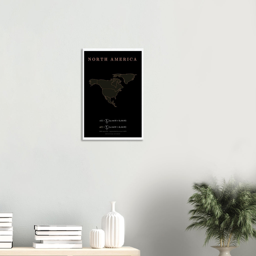 North America map drawn by 4096 rotating circles, salmon line art on a canvas print (5)