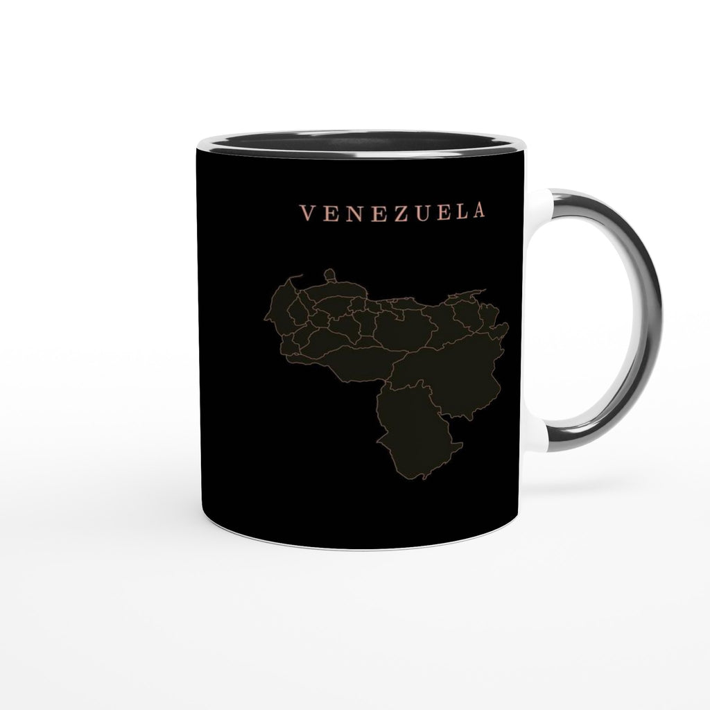 Venezuela map drawn by 4096 rotating circles, salmon line art on a black mug (3)