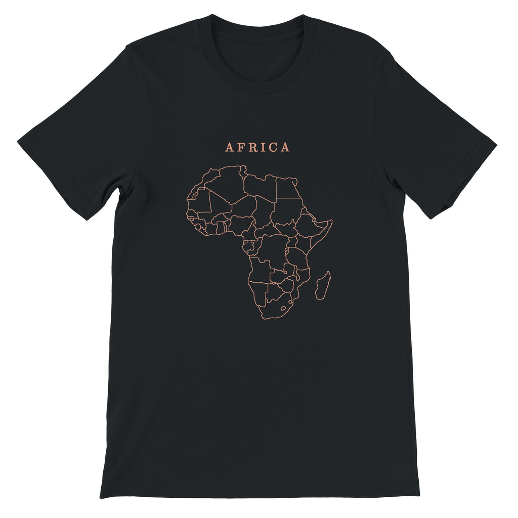Africa map drawn by 4096 rotating circles, salmon line art on a black t-shirt (2)