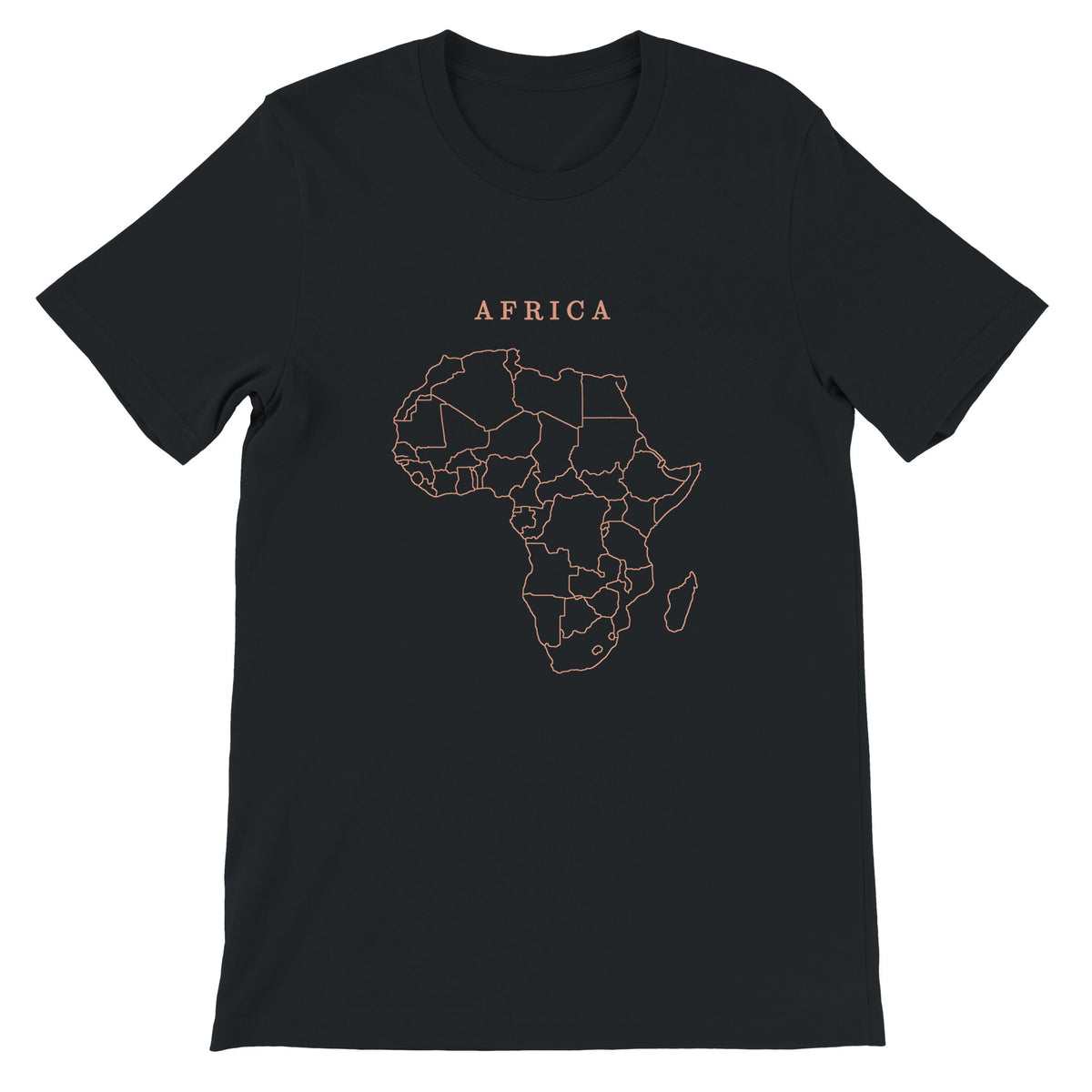 Africa map drawn by 4096 rotating circles, salmon line art on a black t-shirt (2)