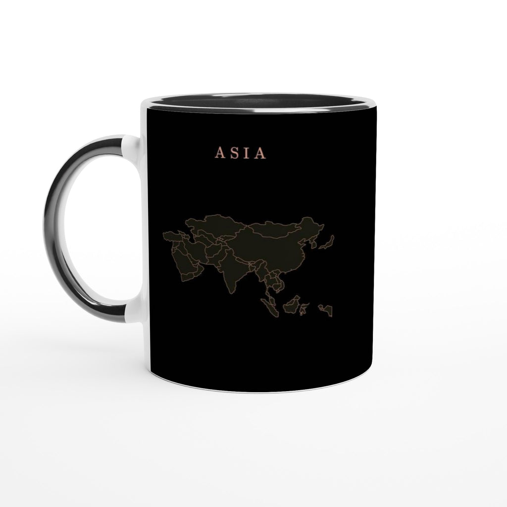 Asia map drawn by 4096 rotating circles, salmon line art on a black mug (2)