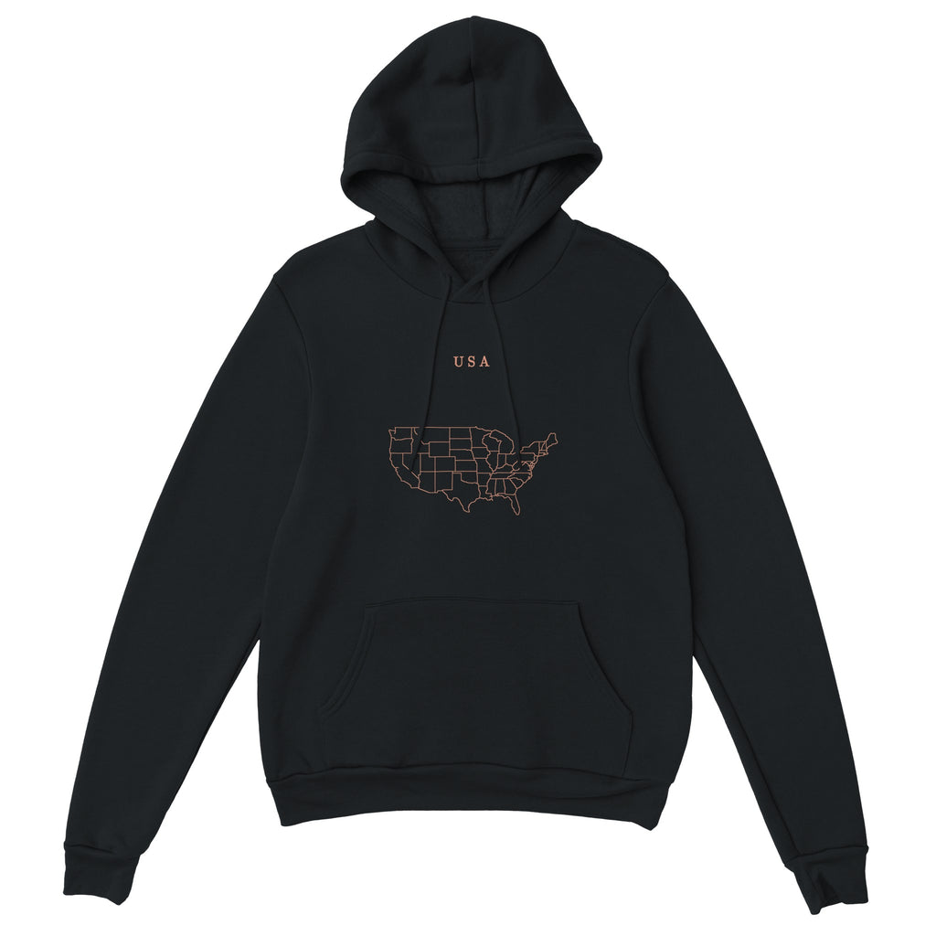 USA map drawn by 4096 rotating circles, salmon line art on a black hoodie (2)