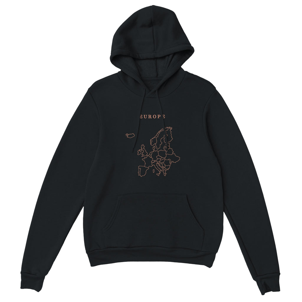 Europe map drawn by 4096 rotating circles, salmon line art on a black hoodie (2)