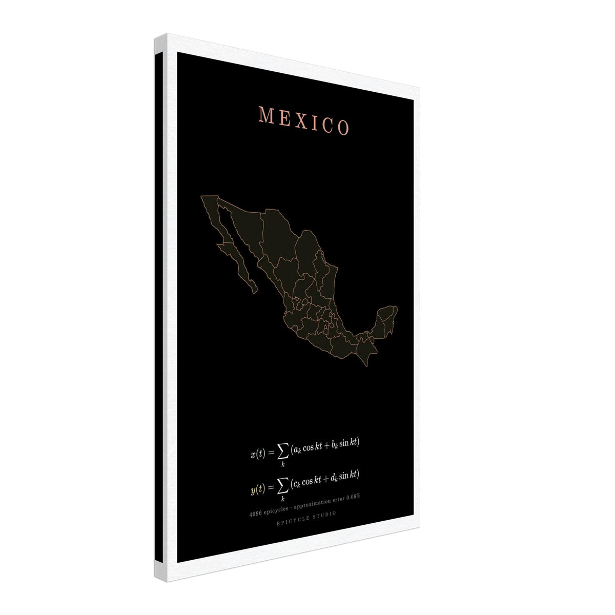 Mexico map drawn by 4096 rotating circles, salmon line art on a canvas print (2)