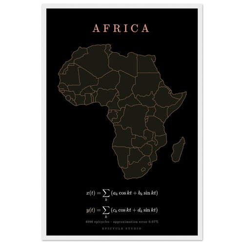 Africa map drawn by 4096 rotating circles, salmon line art on a framed poster (2)