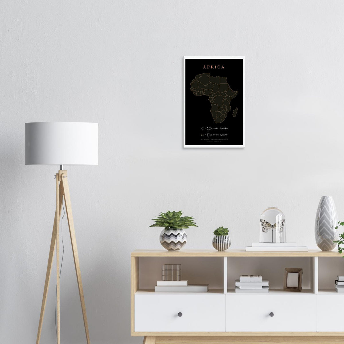 Africa map drawn by 4096 rotating circles, salmon line art on a canvas print (6)