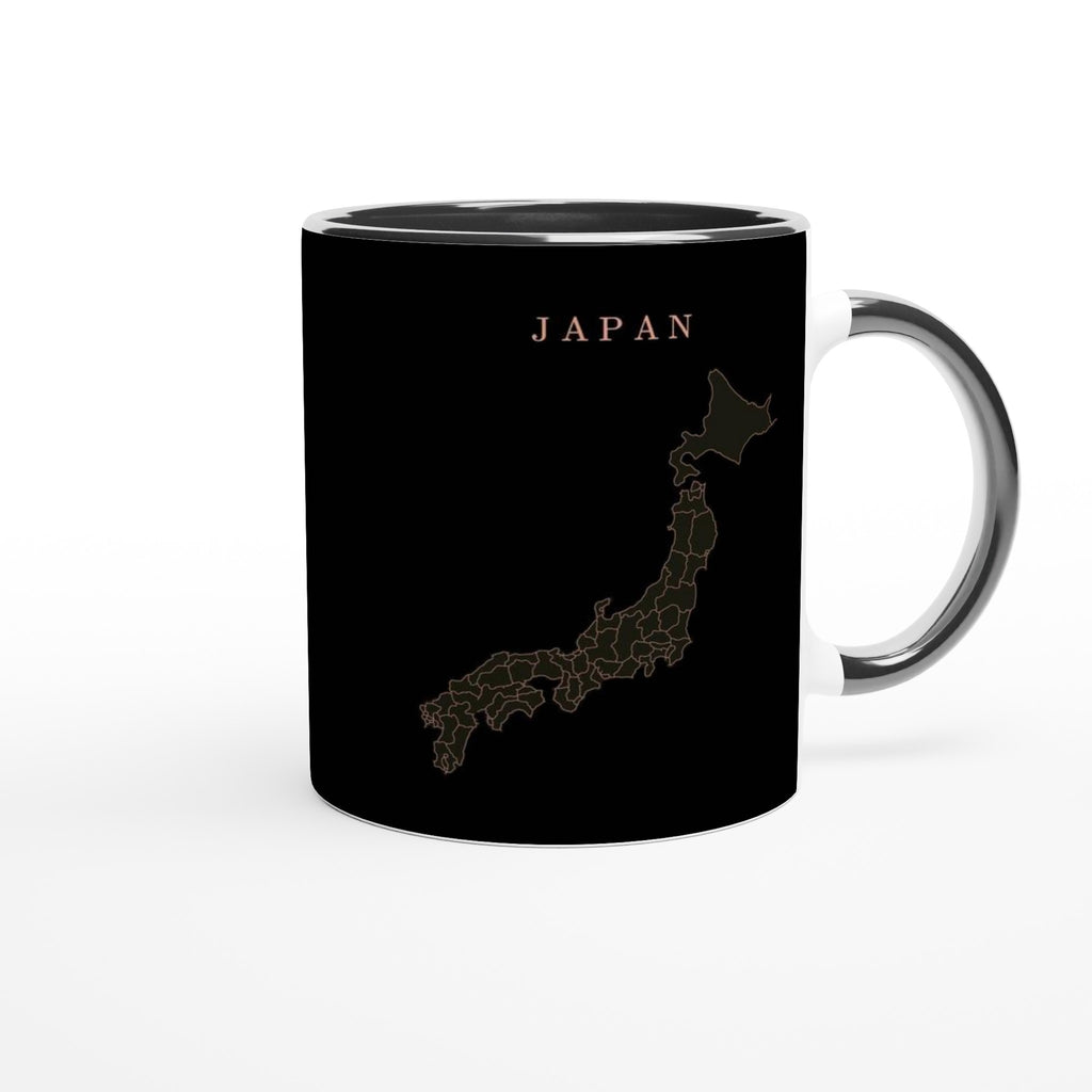 Japan map drawn by 4096 rotating circles, salmon line art on a black mug (3)