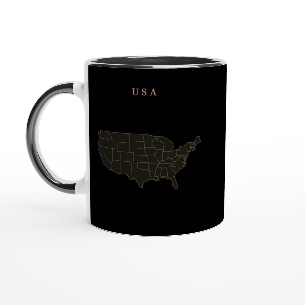 USA map drawn by 4096 rotating circles, salmon line art on a black mug (2)