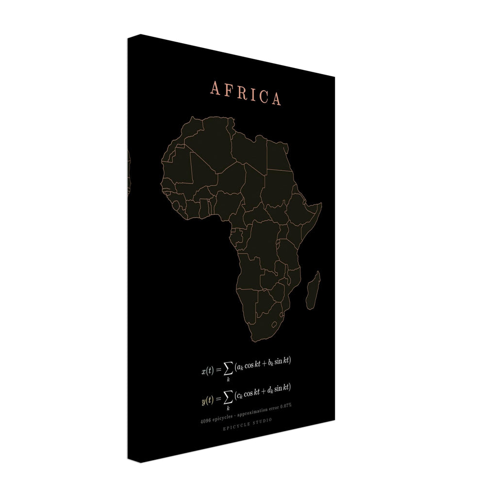 Africa map drawn by 4096 rotating circles, salmon line art on a canvas print (3)