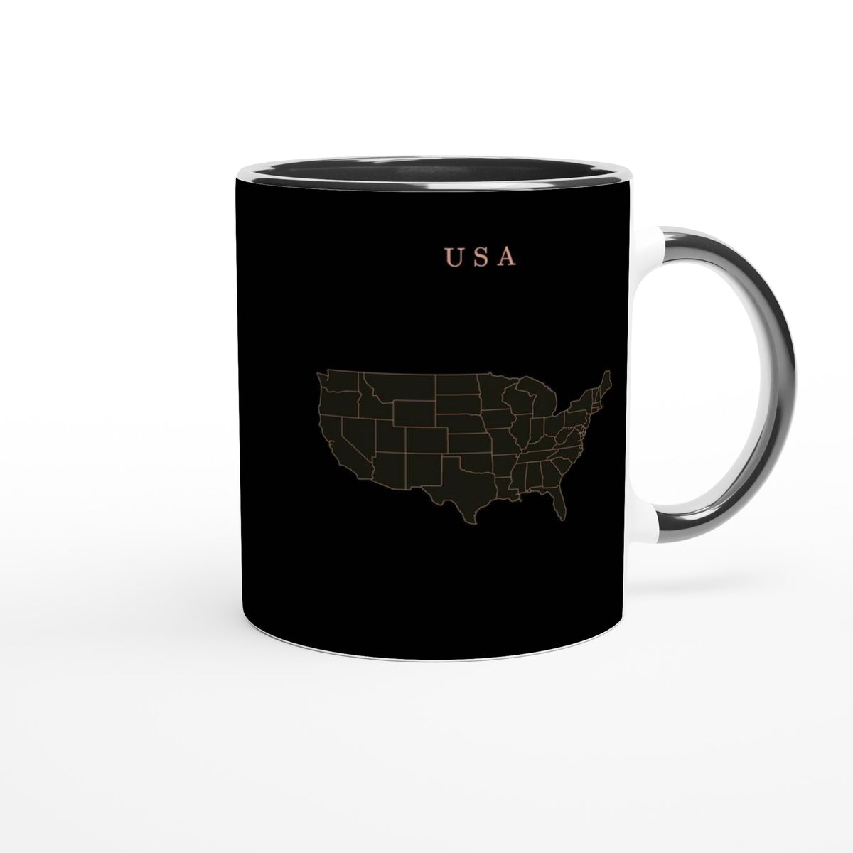 USA map drawn by 4096 rotating circles, salmon line art on a black mug (3)