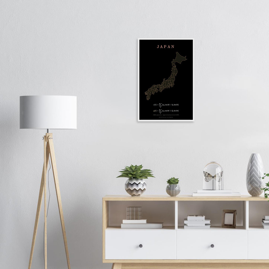 Japan map drawn by 4096 rotating circles, salmon line art on a framed poster (8)