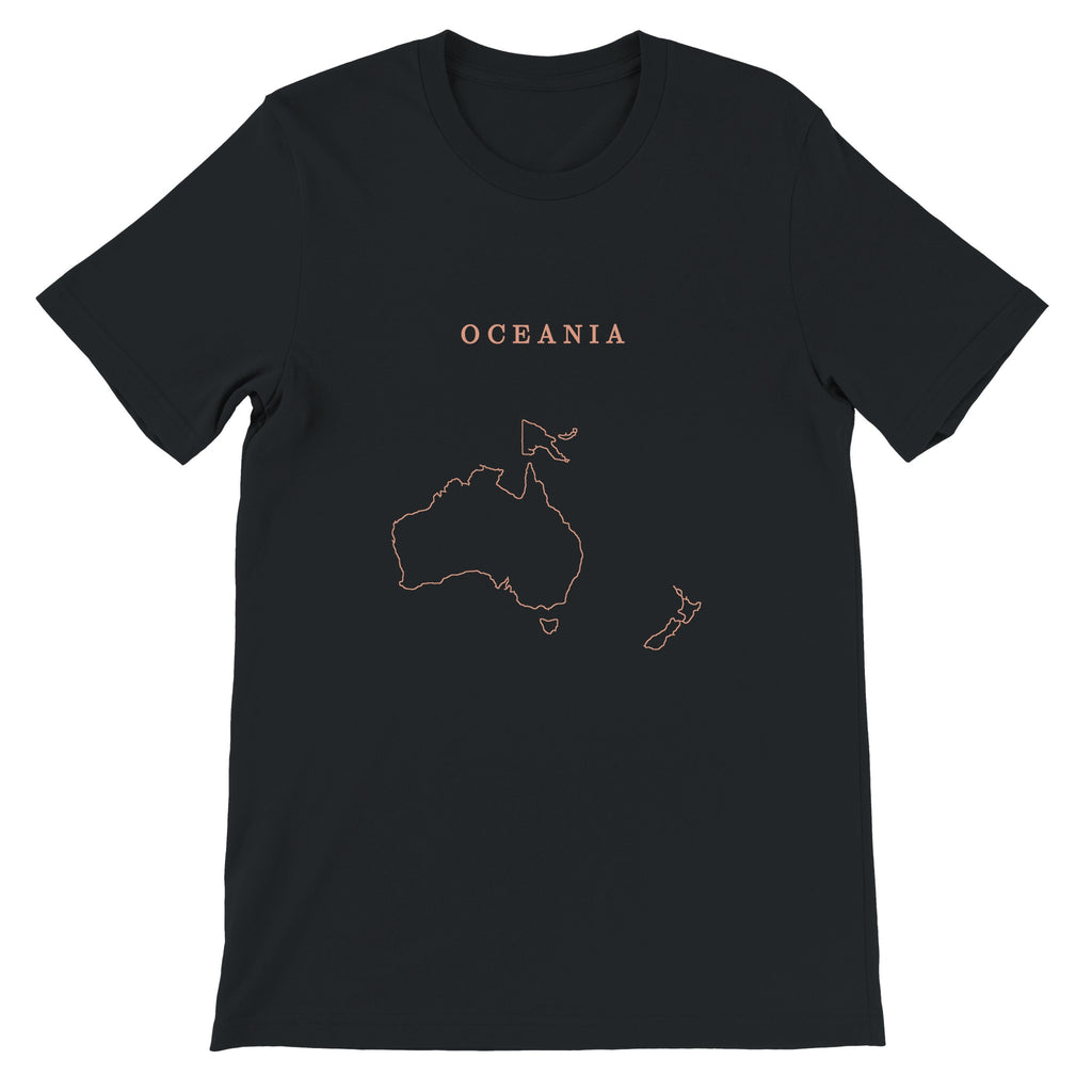 Oceania map drawn by 4096 rotating circles, salmon line art on a black t-shirt (2)