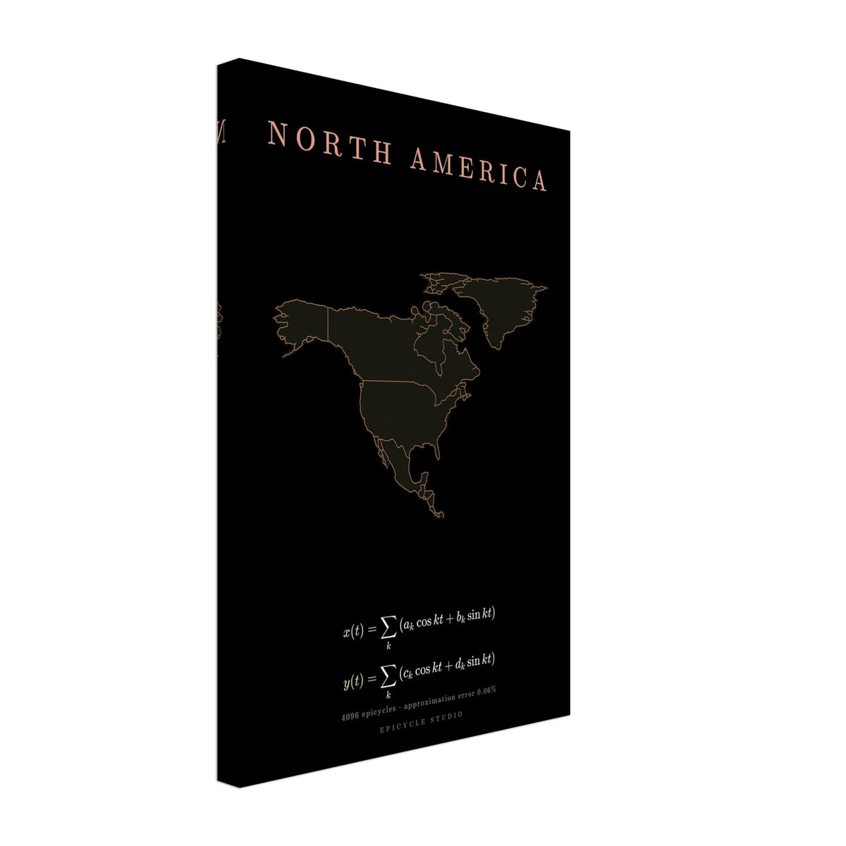 North America map drawn by 4096 rotating circles, salmon line art on a canvas print (3)