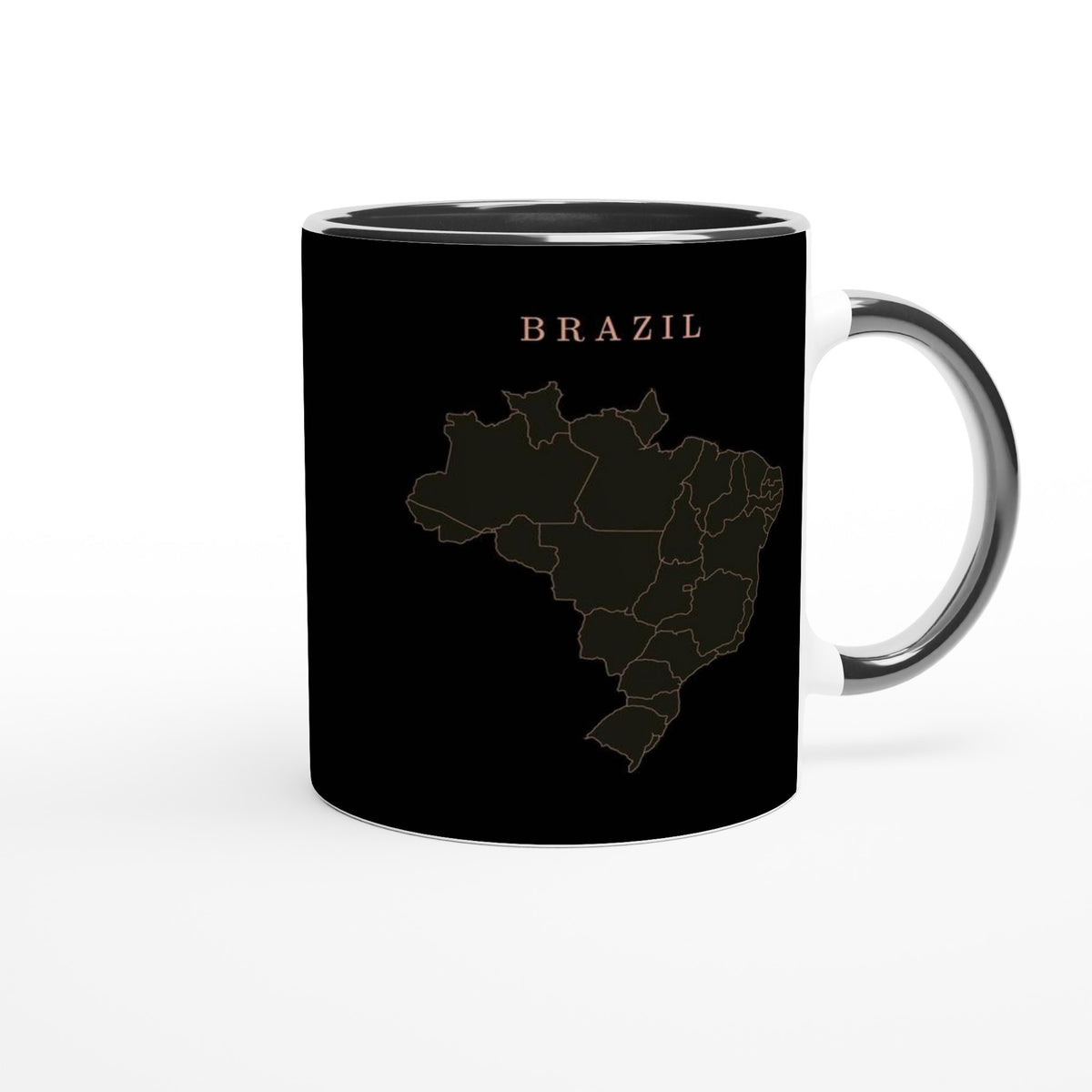 Brazil map drawn by 4096 rotating circles, salmon line art on a black mug (3)