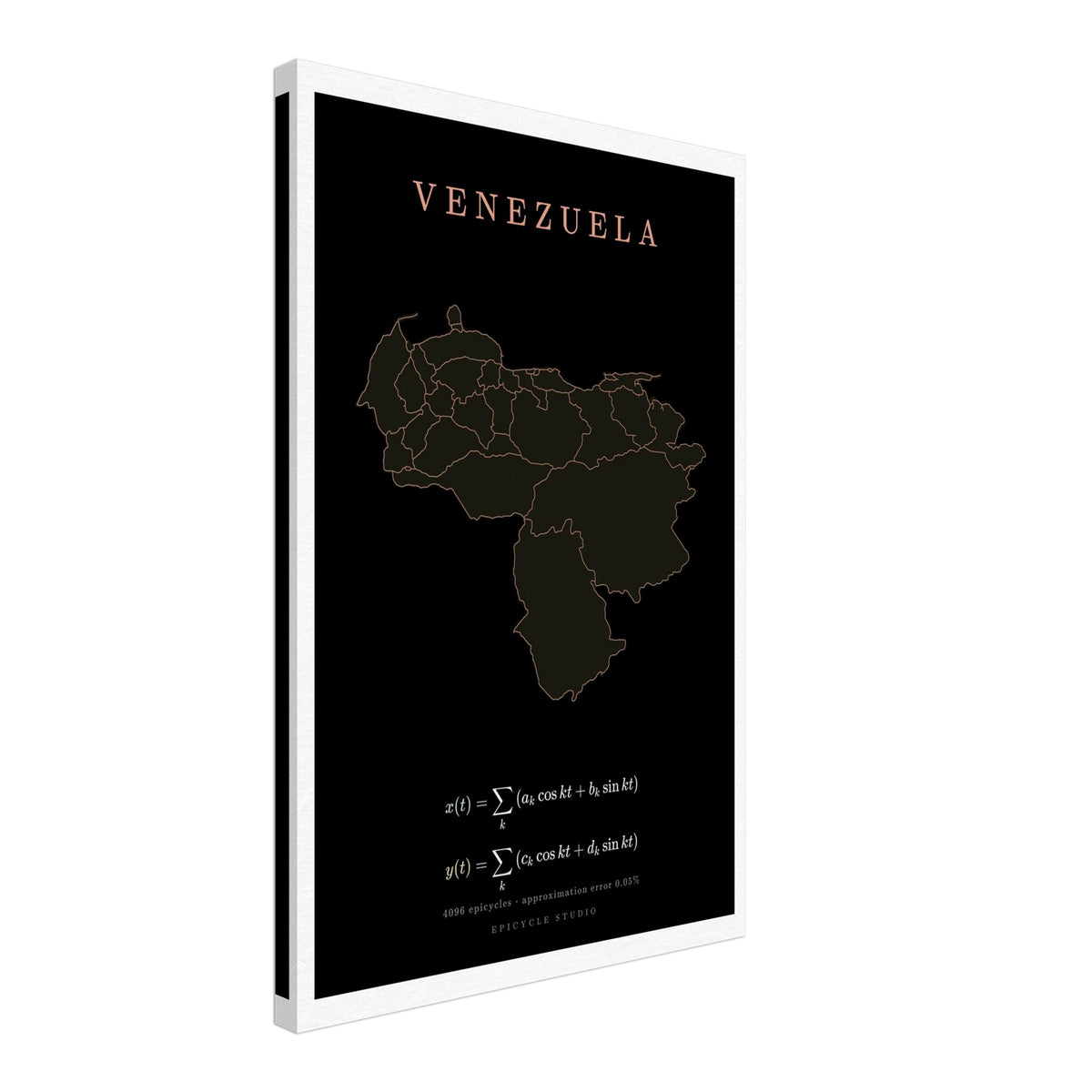 Venezuela map drawn by 4096 rotating circles, salmon line art on a canvas print (2)