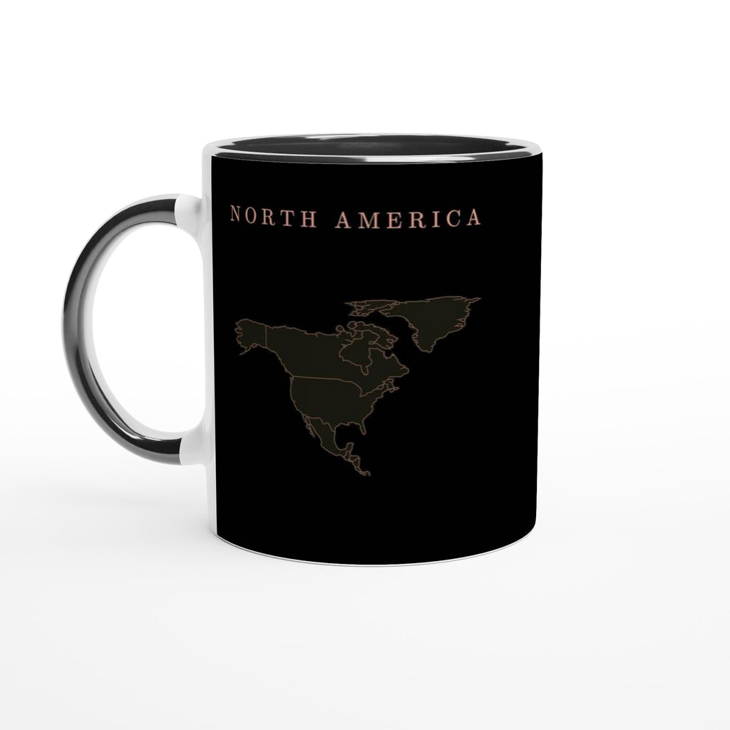 North America map drawn by 4096 rotating circles, salmon line art on a black mug (2)