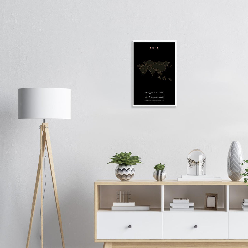Asia map drawn by 4096 rotating circles, salmon line art on a canvas print (6)