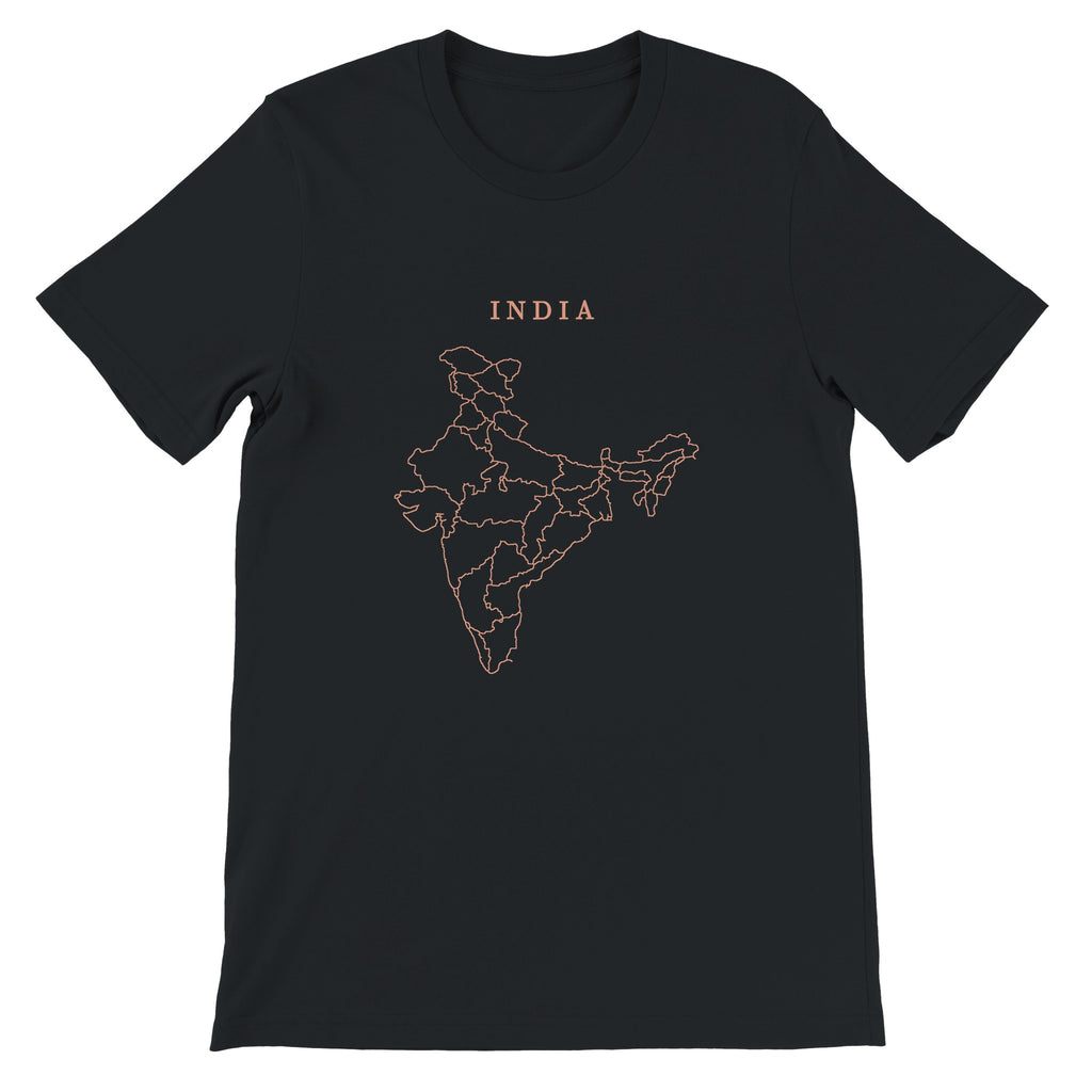 India map drawn by 4096 rotating circles, salmon line art on a black t-shirt (2)