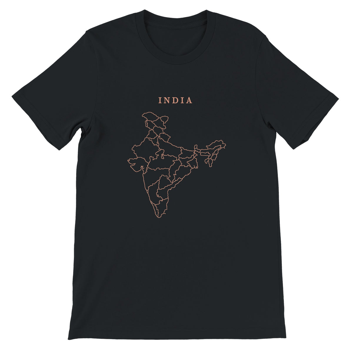 India map drawn by 4096 rotating circles, salmon line art on a black t-shirt (2)