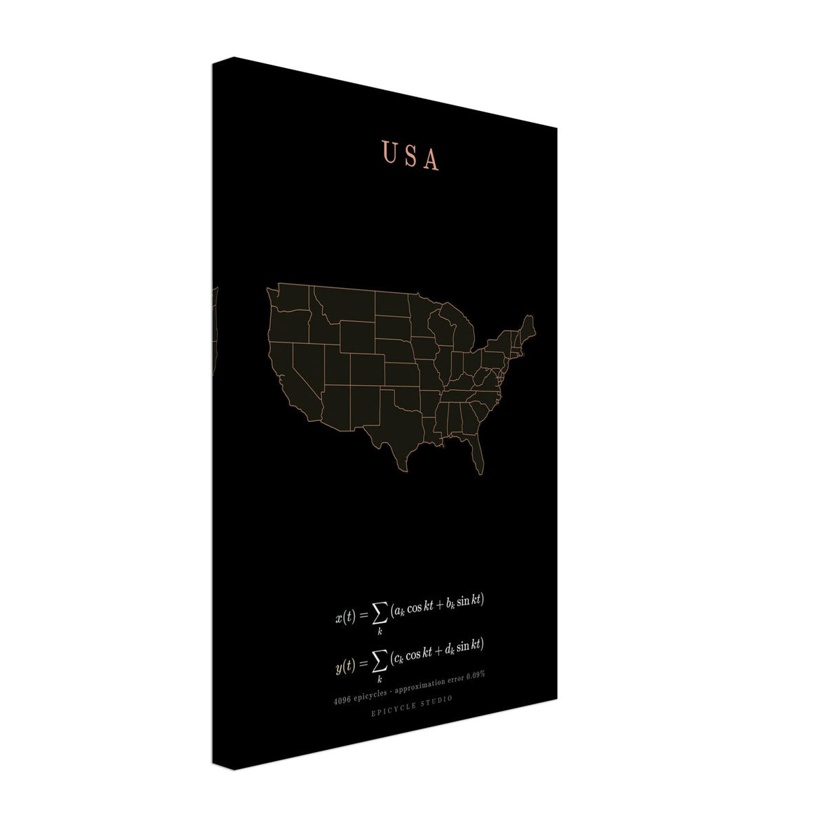 USA map drawn by 4096 rotating circles, salmon line art on a canvas print (3)
