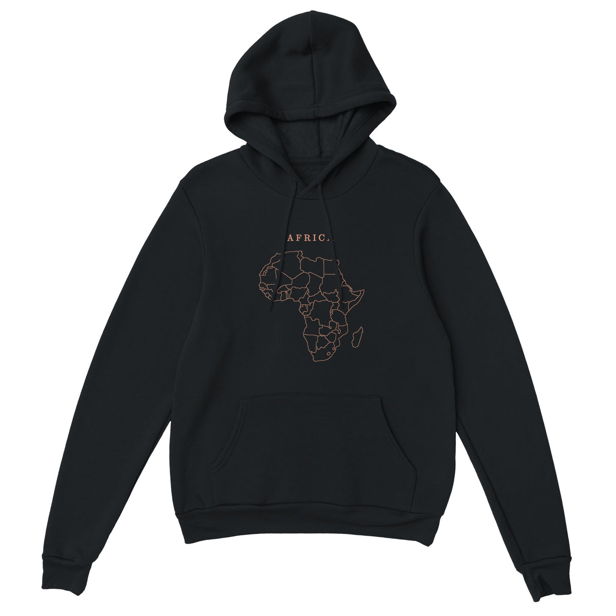 Africa map drawn by 4096 rotating circles, salmon line art on a black hoodie (2)