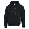Mexico map drawn by 4096 rotating circles, salmon line art on a black hoodie