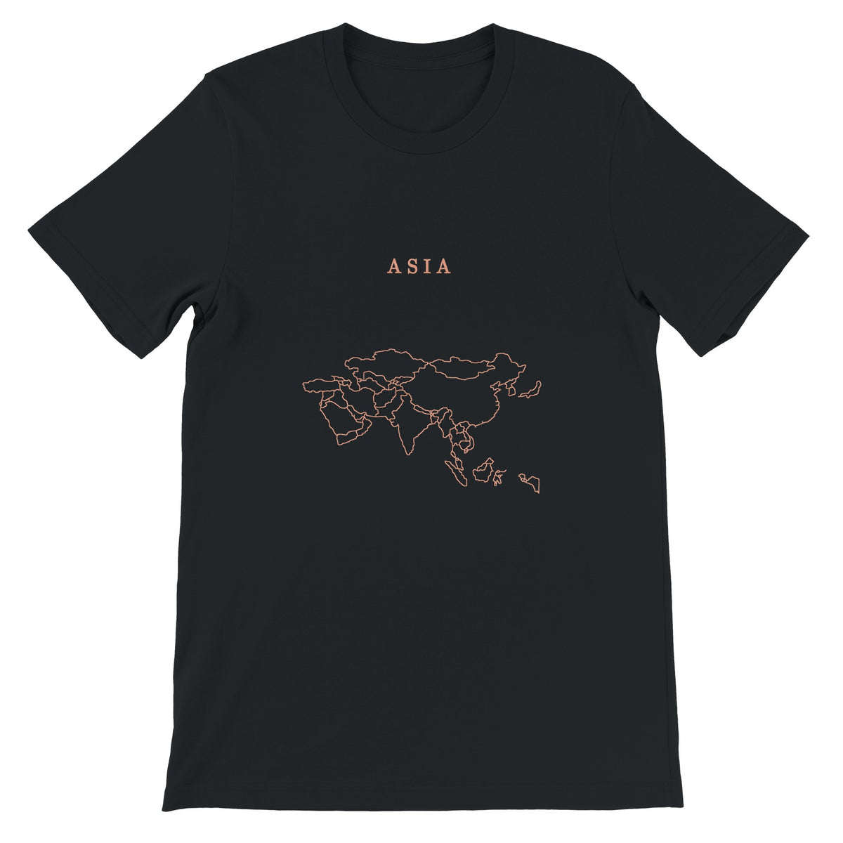 Asia map drawn by 4096 rotating circles, salmon line art on a black t-shirt (2)