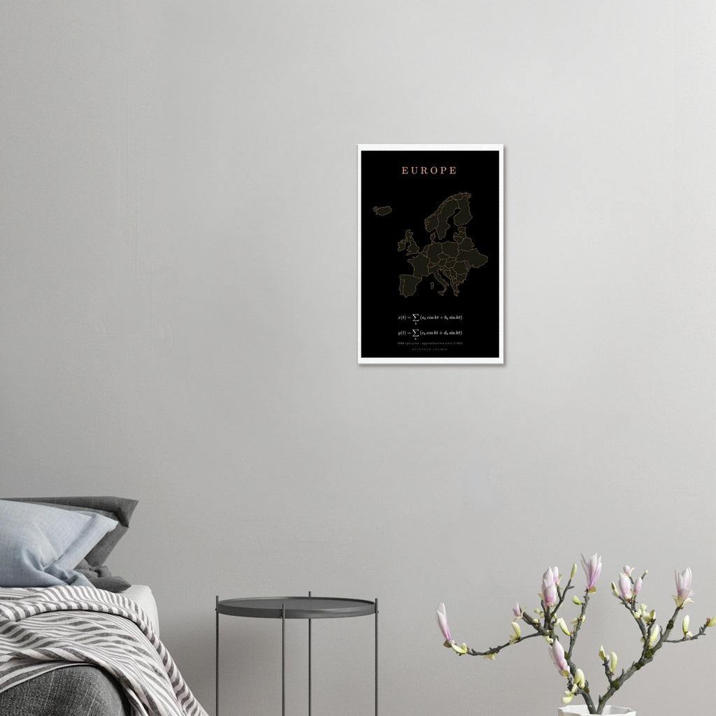 Europe map drawn by 4096 rotating circles, salmon line art on a canvas print (4)