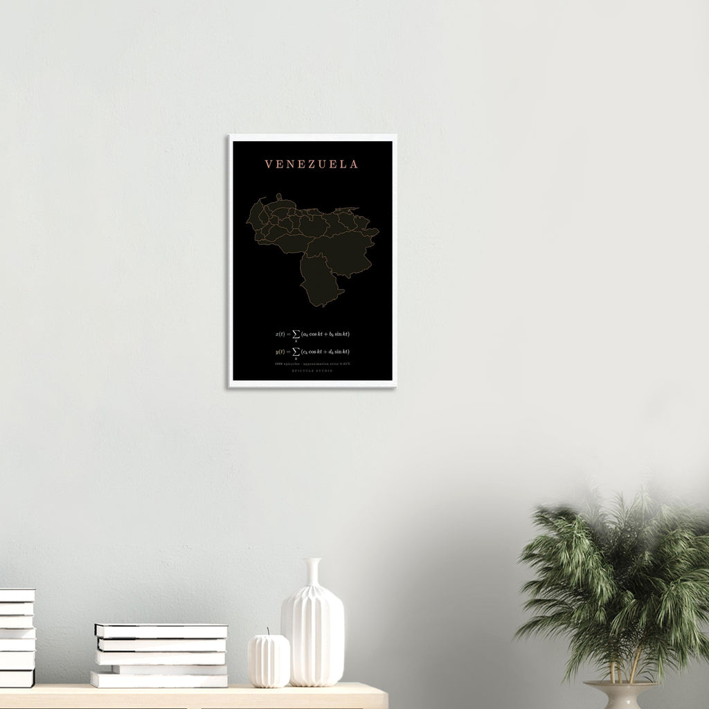 Venezuela map drawn by 4096 rotating circles, salmon line art on a canvas print (5)