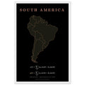 South America map drawn by 4096 rotating circles, salmon line art on a framed poster (4)