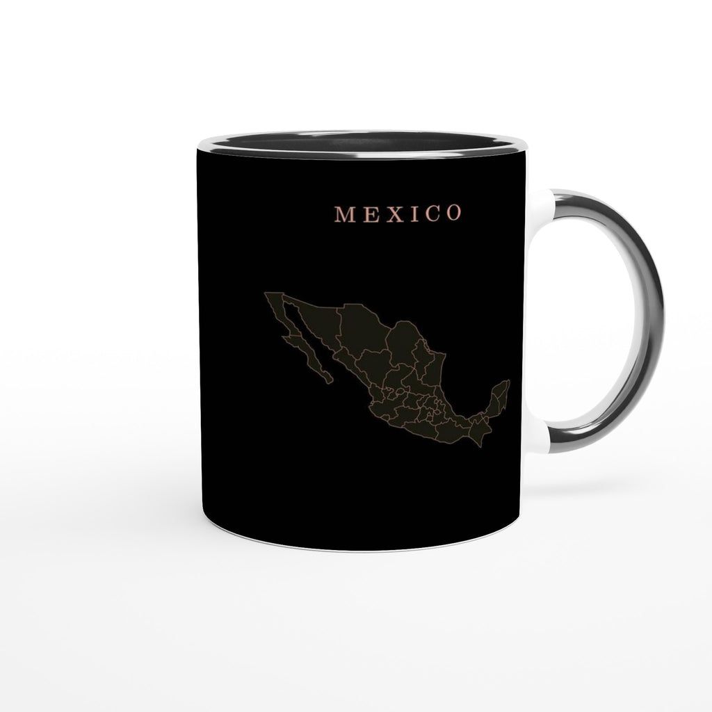 Mexico map drawn by 4096 rotating circles, salmon line art on a black mug (3)