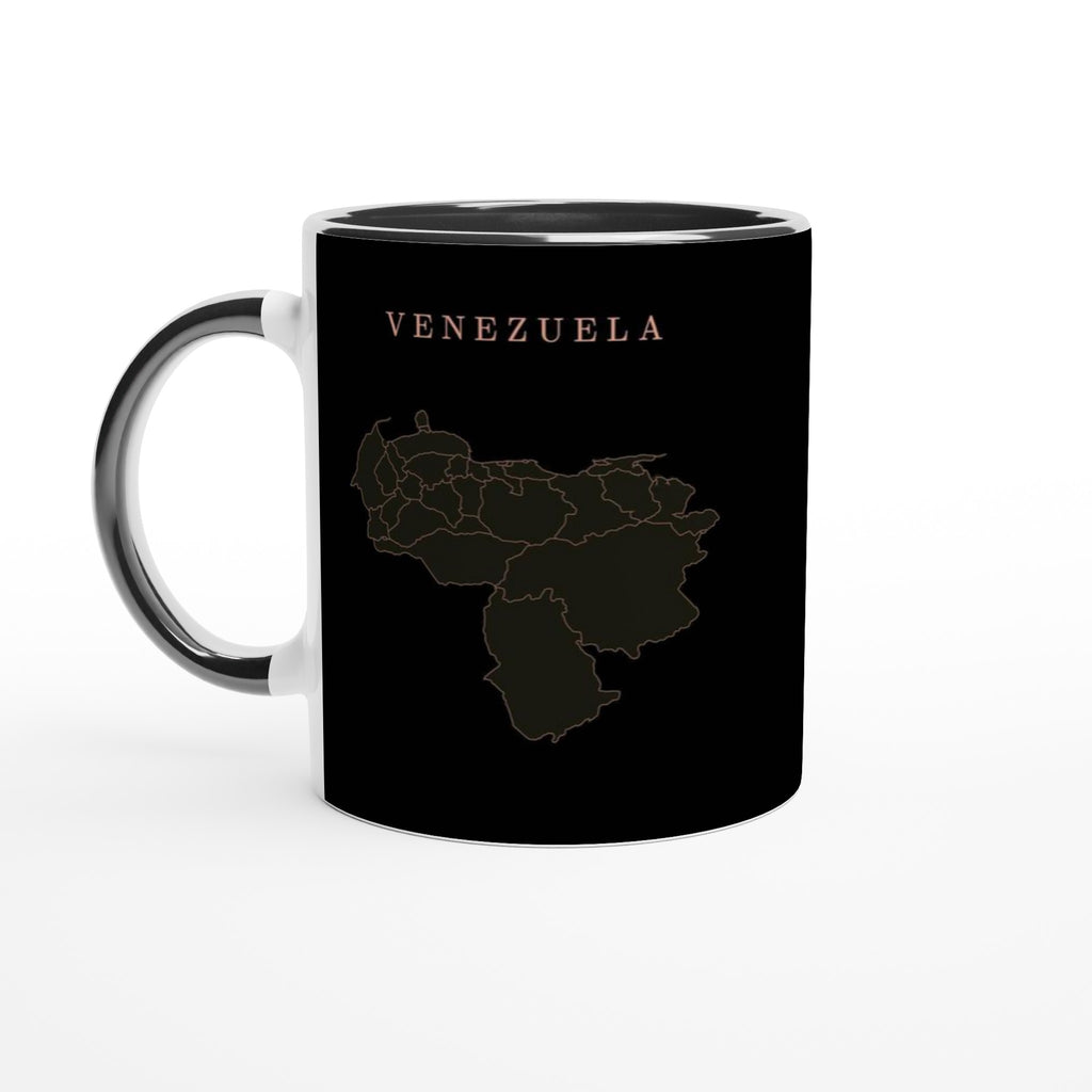 Venezuela map drawn by 4096 rotating circles, salmon line art on a black mug (2)