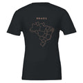 Brazil map drawn by 4096 rotating circles, salmon line art on a black t-shirt