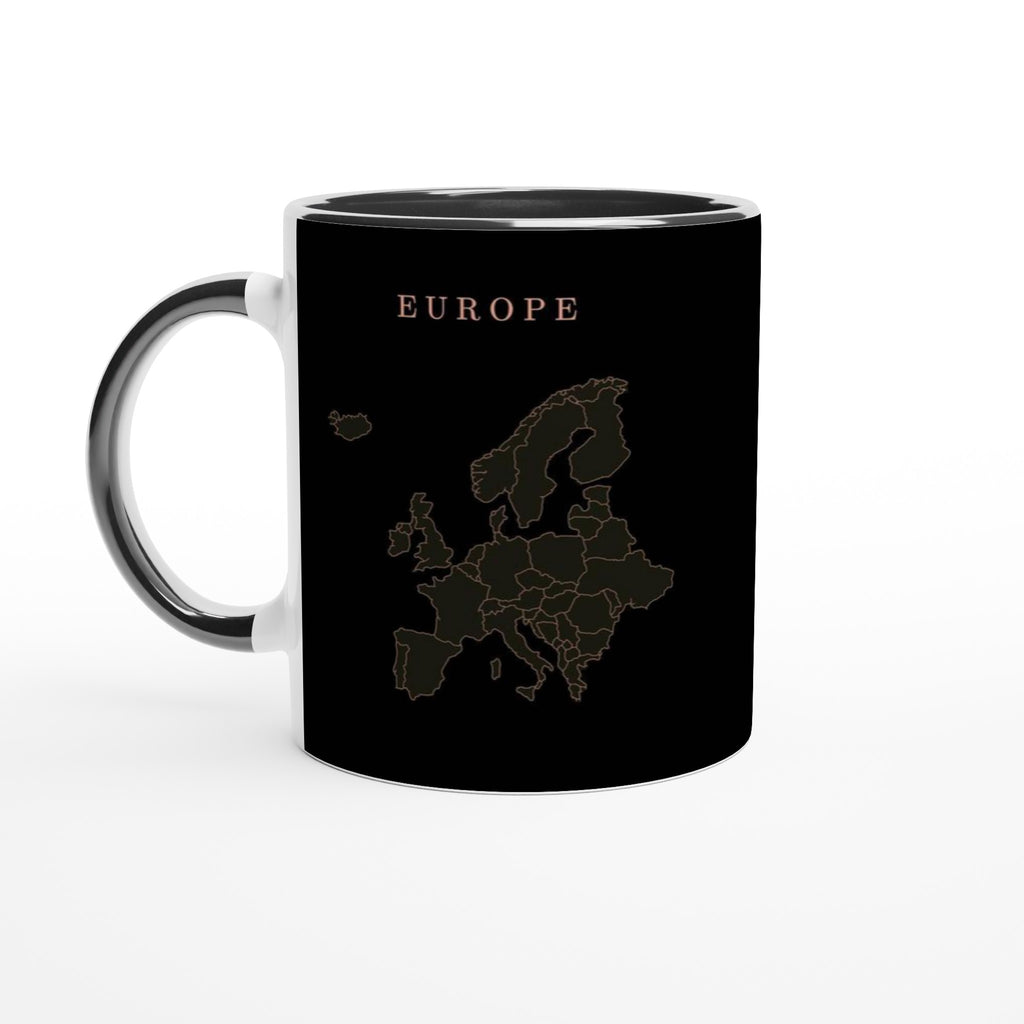 Europe map drawn by 4096 rotating circles, salmon line art on a black mug (2)