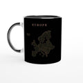 Europe map drawn by 4096 rotating circles, salmon line art on a black mug (2)